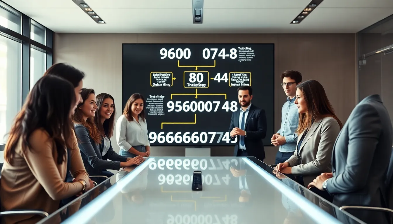 professionals discussing data analytics in a modern office.